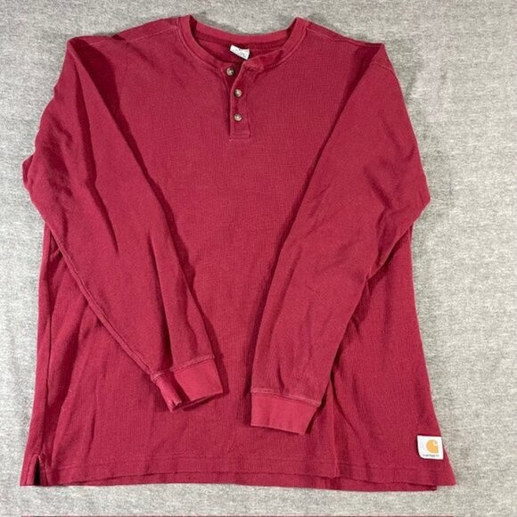 CARHARTT Shirt Men's XL Thermal Waffle Henley Long Sleeve Workwear Cotton Maroon - Picture 1 of 7